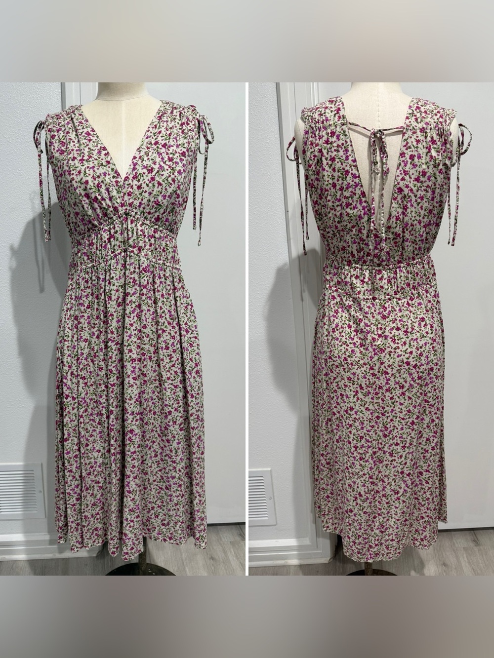Time and Tru Floral Elastic Waist Midi Dress – Size Medium - Picture 2 of 10